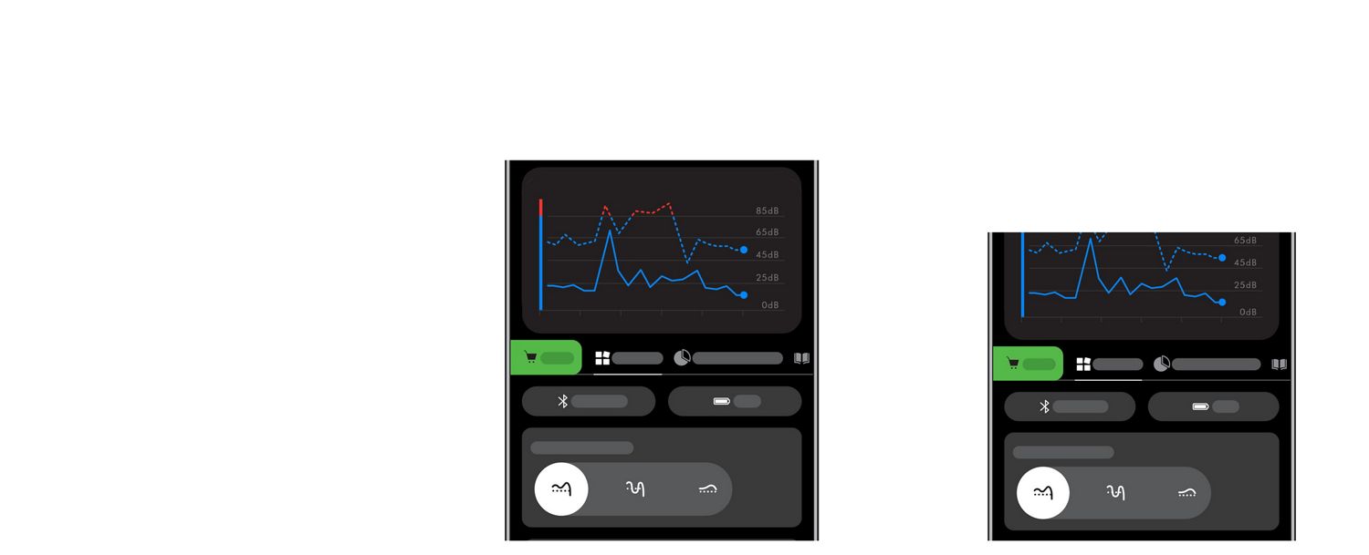 MyDysonアプリでDyson OnTracヘッドホンのEQ設定を表示したスマホ画面。 MyDysonアプリでDyson OnTracヘッドホンのEQ設定を表示したスマホ画面。